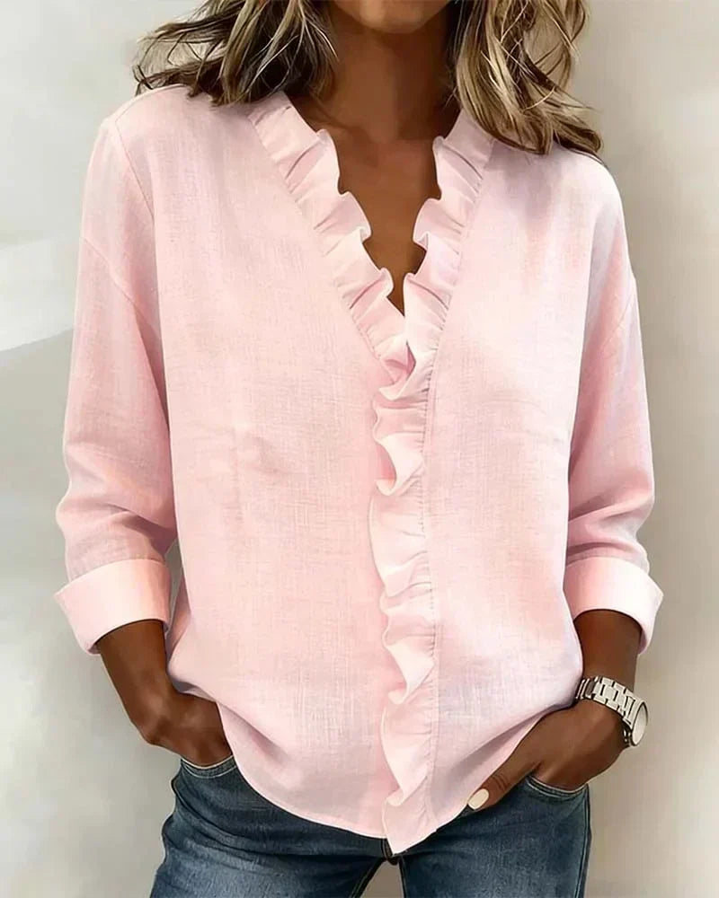 Antonia | Women's Ruffle V-Neck Long Sleeve Blouse