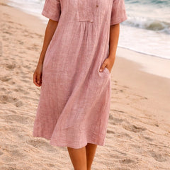 Sandy | Women's Relaxed Linen-Look V-Neck Midi Dress
