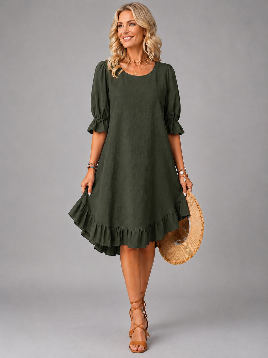 Dorice | Women's Relaxed Everyday Dress in Green, Black, Brown and Khaki