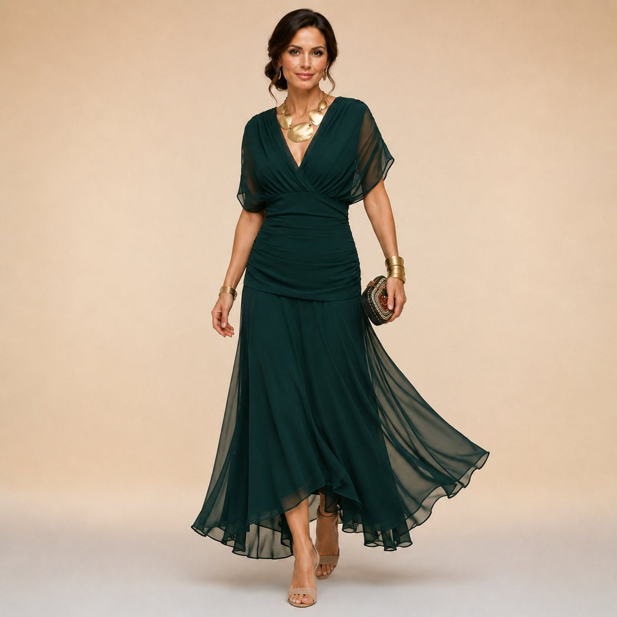Ursula | Dark Green Christmas Party Dress, Maxi