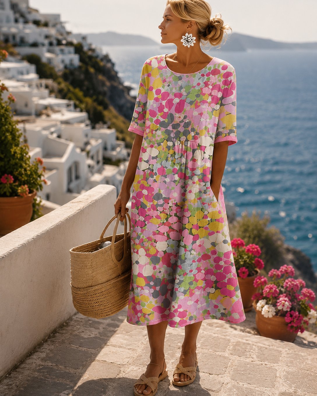 Savannah | Women's Blush Summer Dress in Pink, Green and Blue
