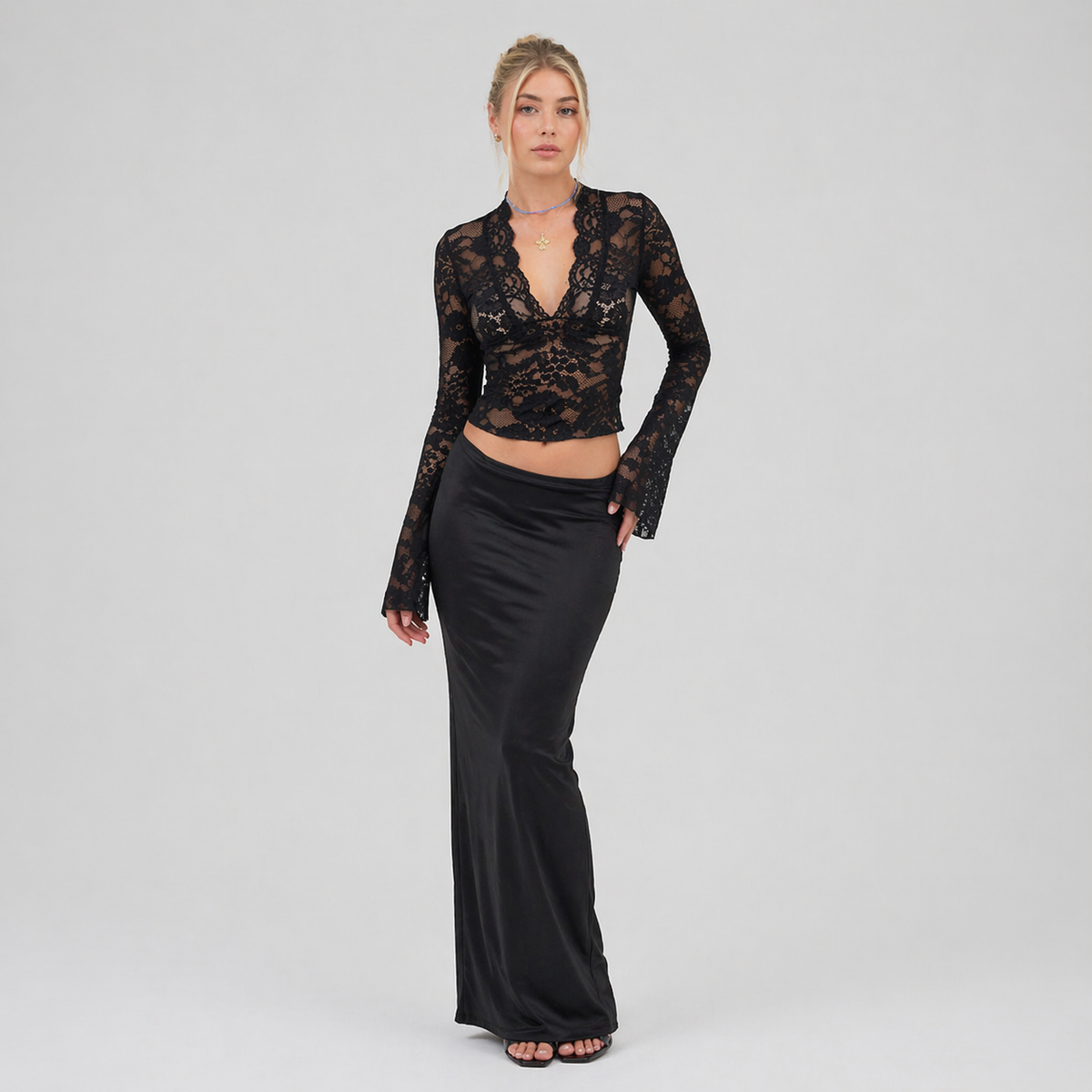 Camille Laurent | Women's Sheer Floral Long Sleeve Top