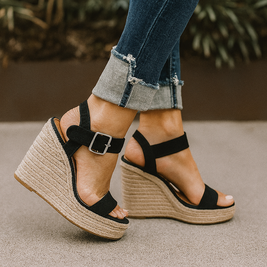 Charlotte | Women's Open Toe Espadrille Wedge Sandals with Ankle Strap
