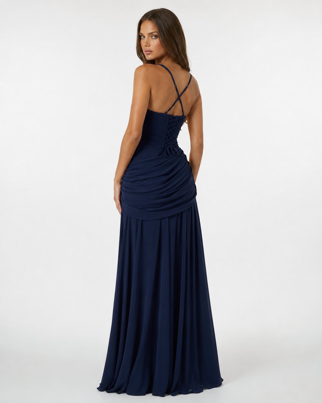 Phoebe | Women's Ruched Square Neck Maxi Dress in Golden Yellow