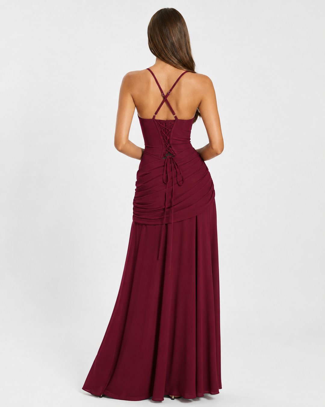 Phoebe | Women's Ruched Square Neck Maxi Dress in Golden Yellow