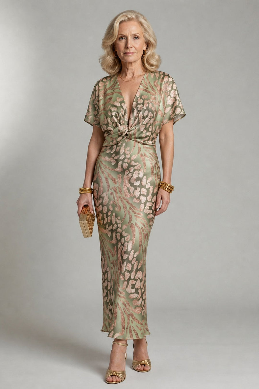 Taryn | Women's Twist-Waist Abstract Print Midi Dress