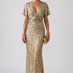 Taryn | Women's Twist-Waist Abstract Print Midi Dress