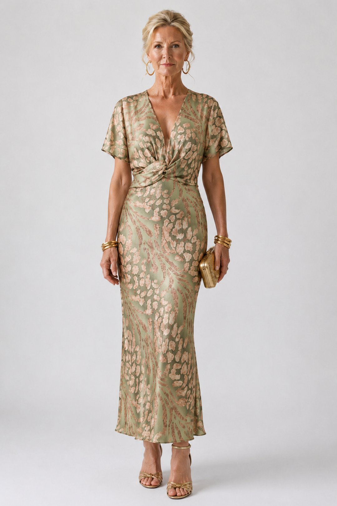 Taryn | Women's Twist-Waist Abstract Print Midi Dress