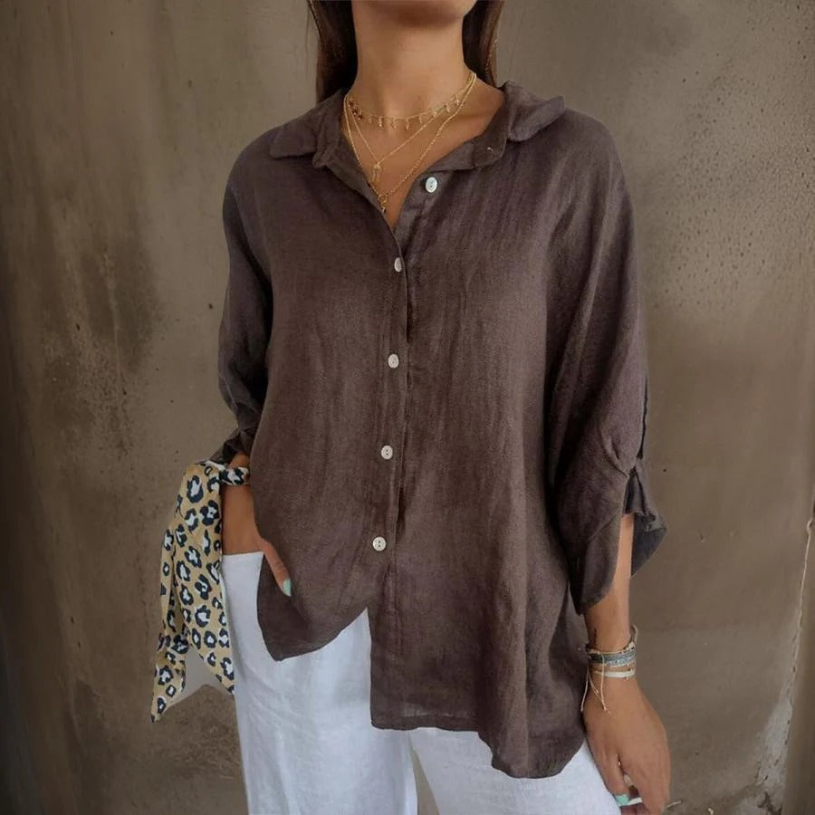 Amélie Rousseau | Women's Relaxed Linen-Look Button-Front Shirt