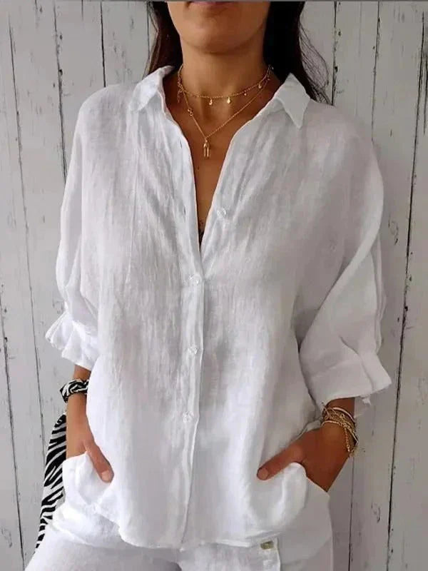 Amélie Rousseau | Women's Relaxed Linen-Look Button-Front Shirt