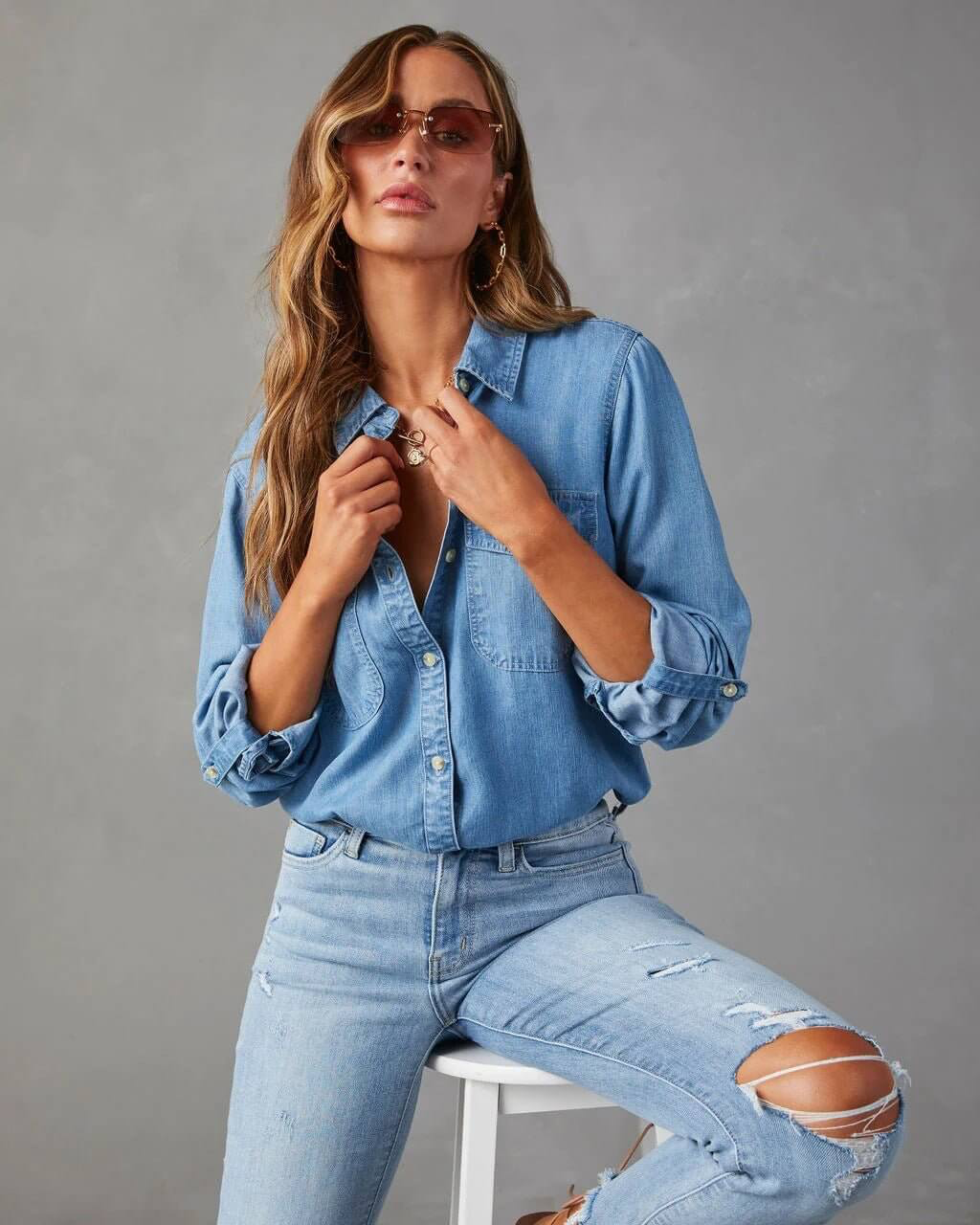 Darcy Ellison | Women's Relaxed Fit Long Sleeve Denim Shirt