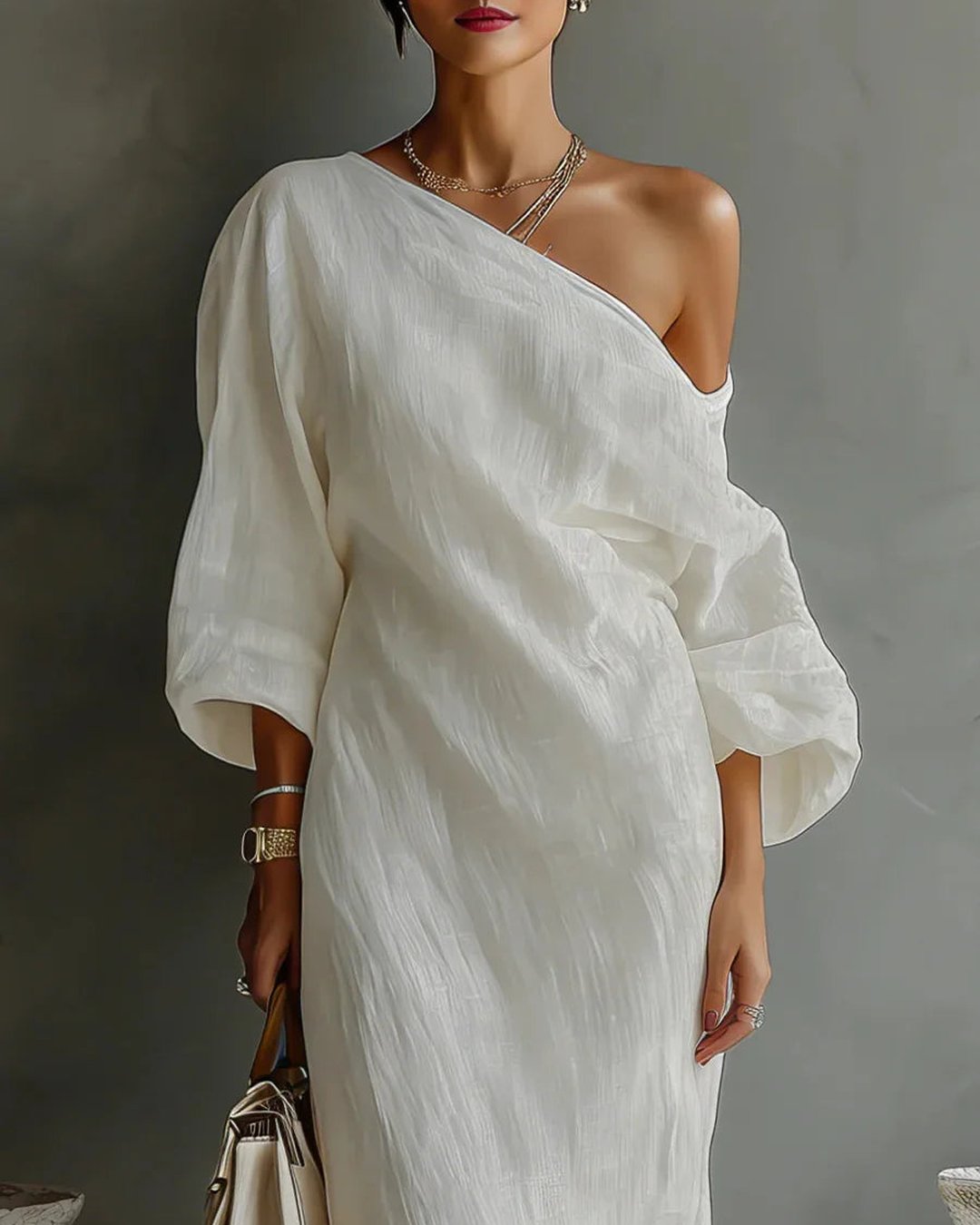 Debora | Women's Linen-Look One-Shoulder Dress