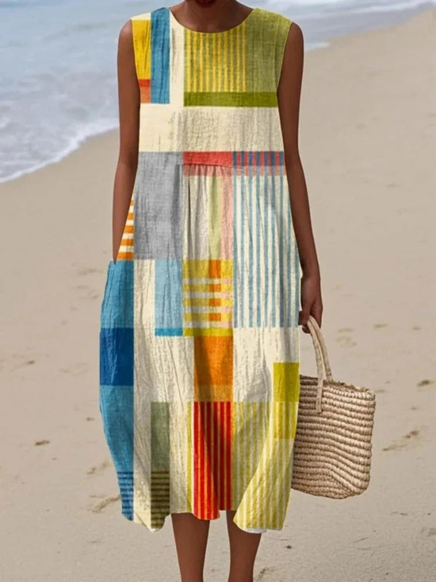 Fern | Women's Golden Art Print Midi Dress