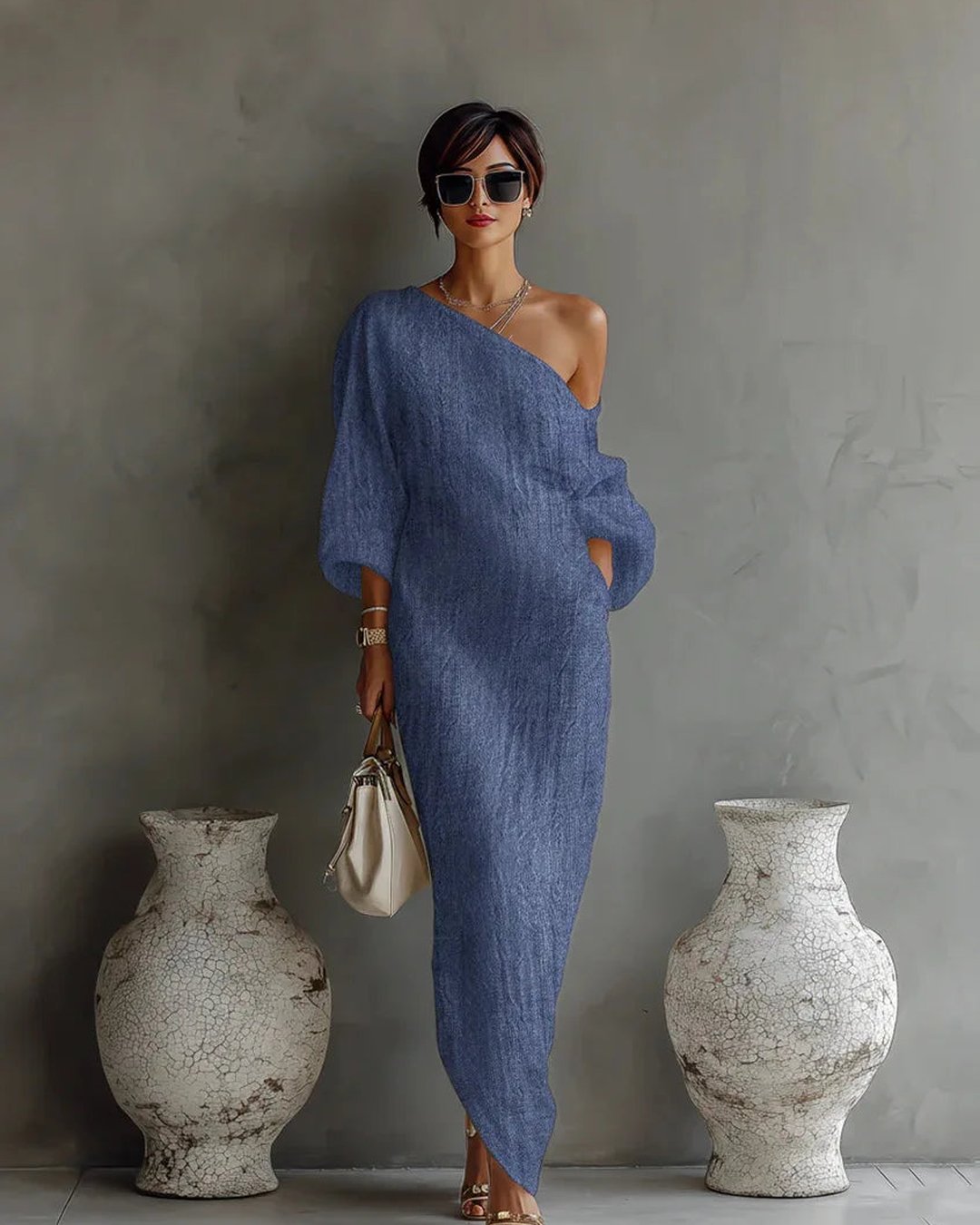 Debora | Women's Linen-Look One-Shoulder Dress