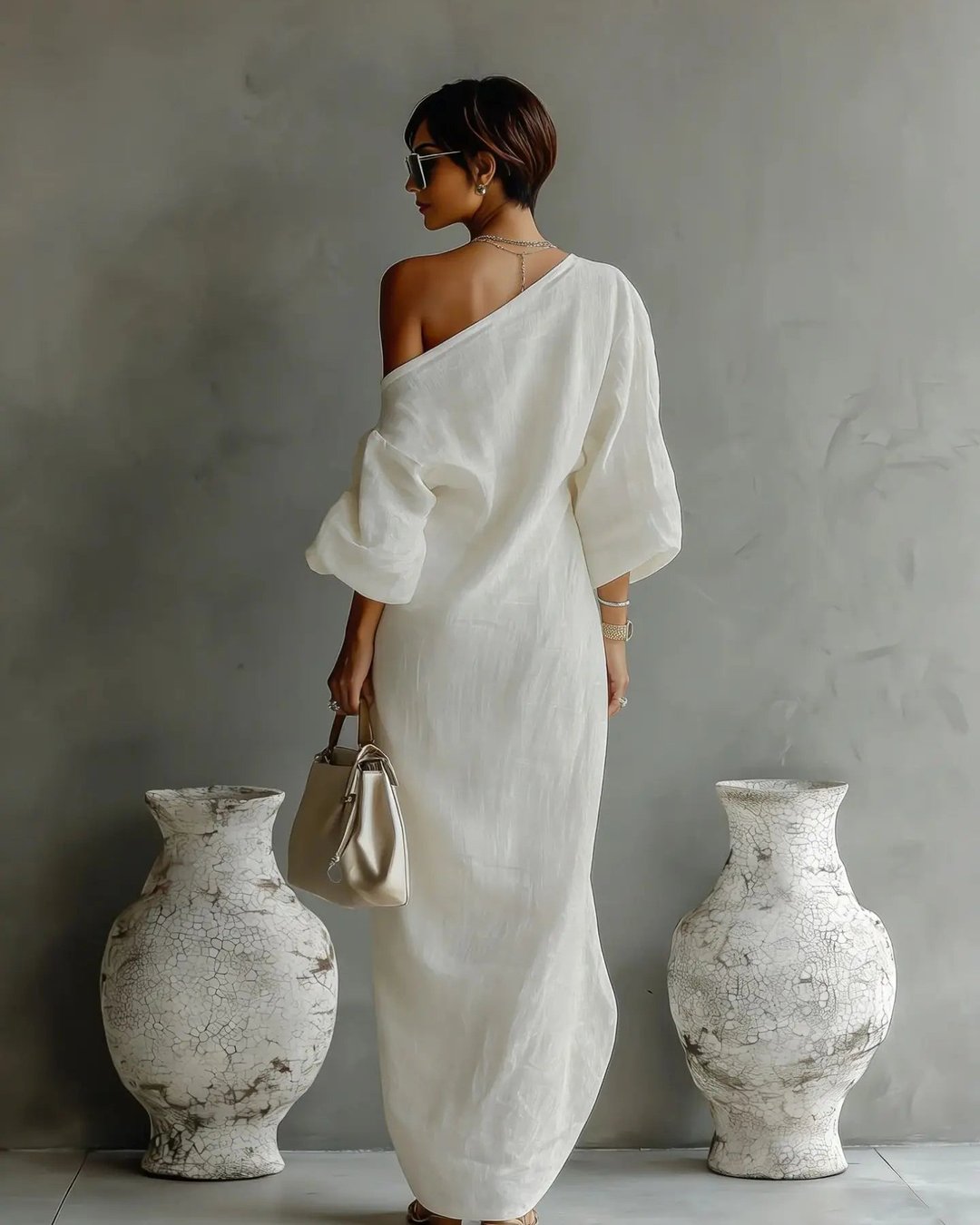 Debora | Women's Linen-Look One-Shoulder Dress