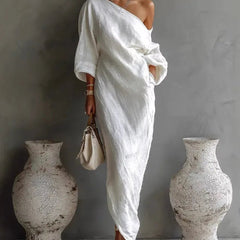 Debora | Women's Linen-Look One-Shoulder Dress
