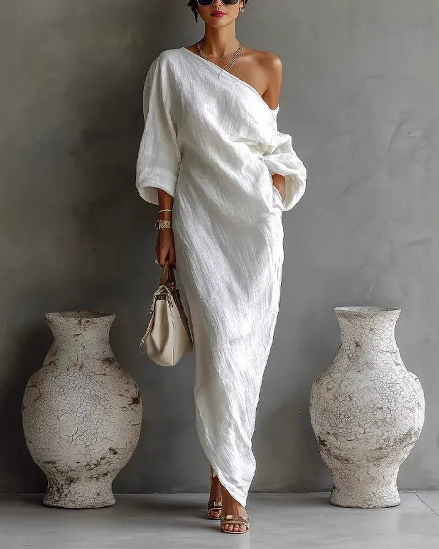 Debora | Women's Linen-Look One-Shoulder Dress