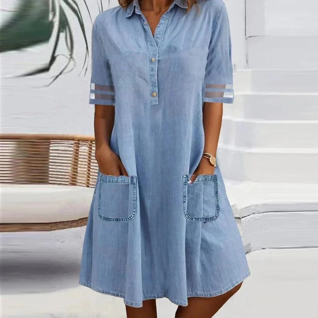 Ione | Women's Denim Mini Dress with Side Pockets