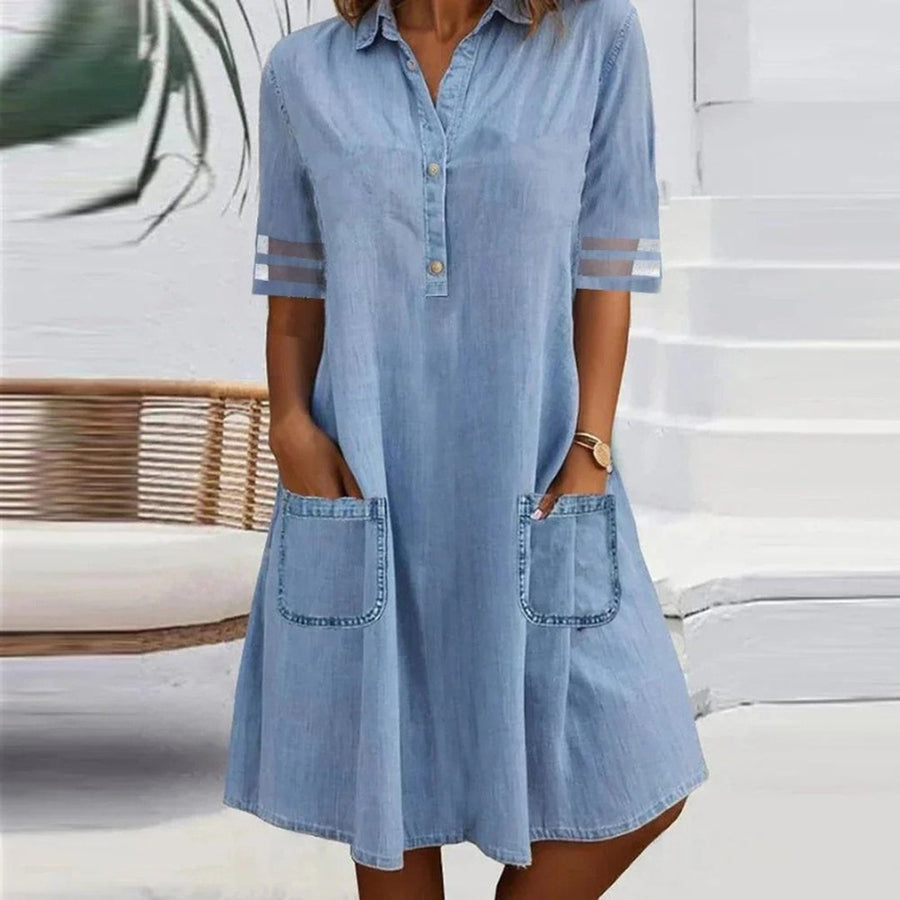 Ione | Women's Denim Mini Dress with Side Pockets