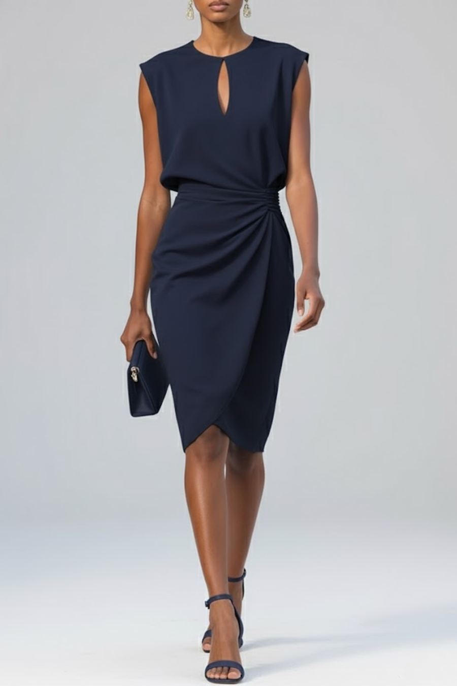 Sara | Christmas Party Dress, Ruched Keyhole Midi