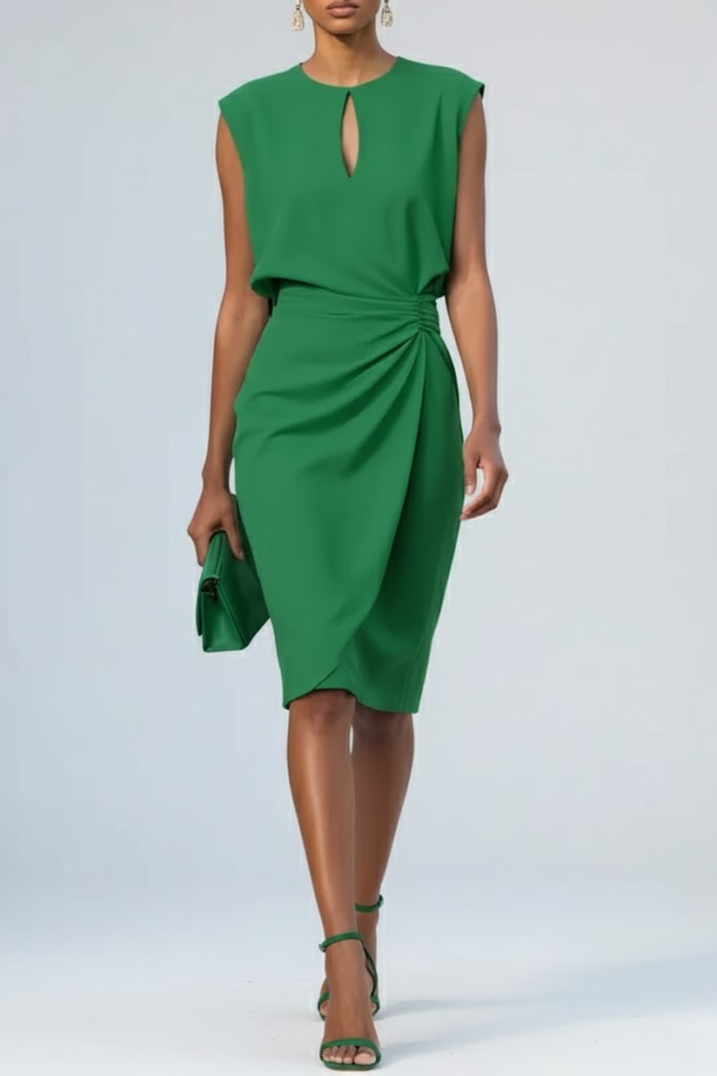 Sara | Christmas Party Dress, Ruched Keyhole Midi