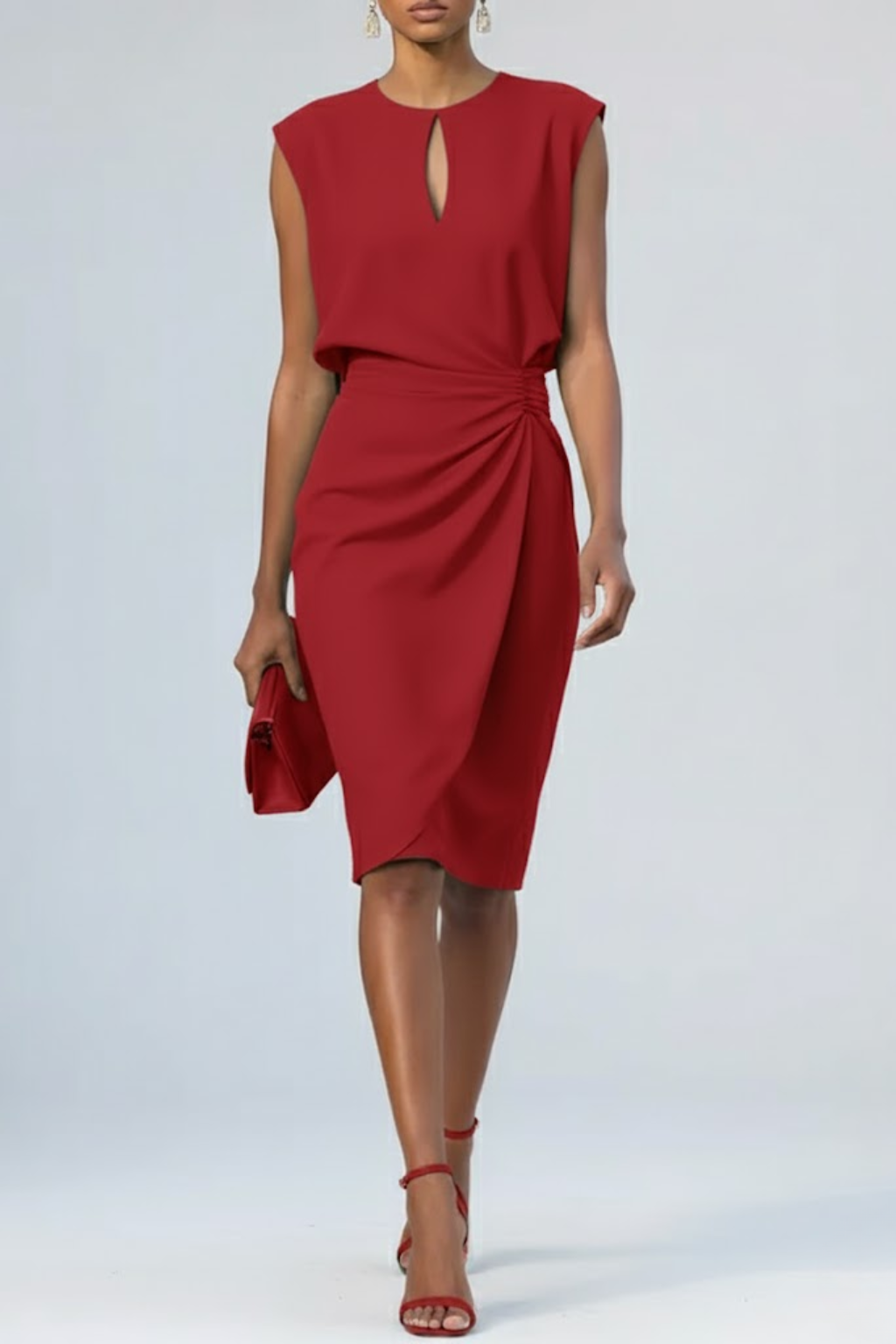 Sara | Christmas Party Dress, Ruched Keyhole Midi