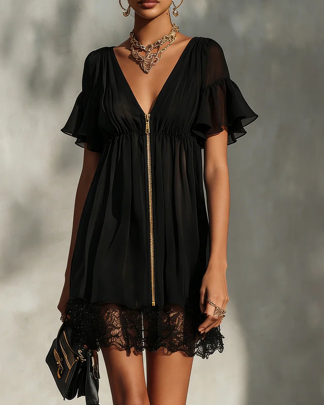 Téa | Women's Lace Mini Dress with Zip Front