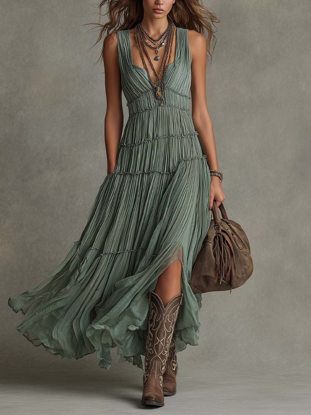 Lolita | Women's Gathered V-Neck Maxi Dress