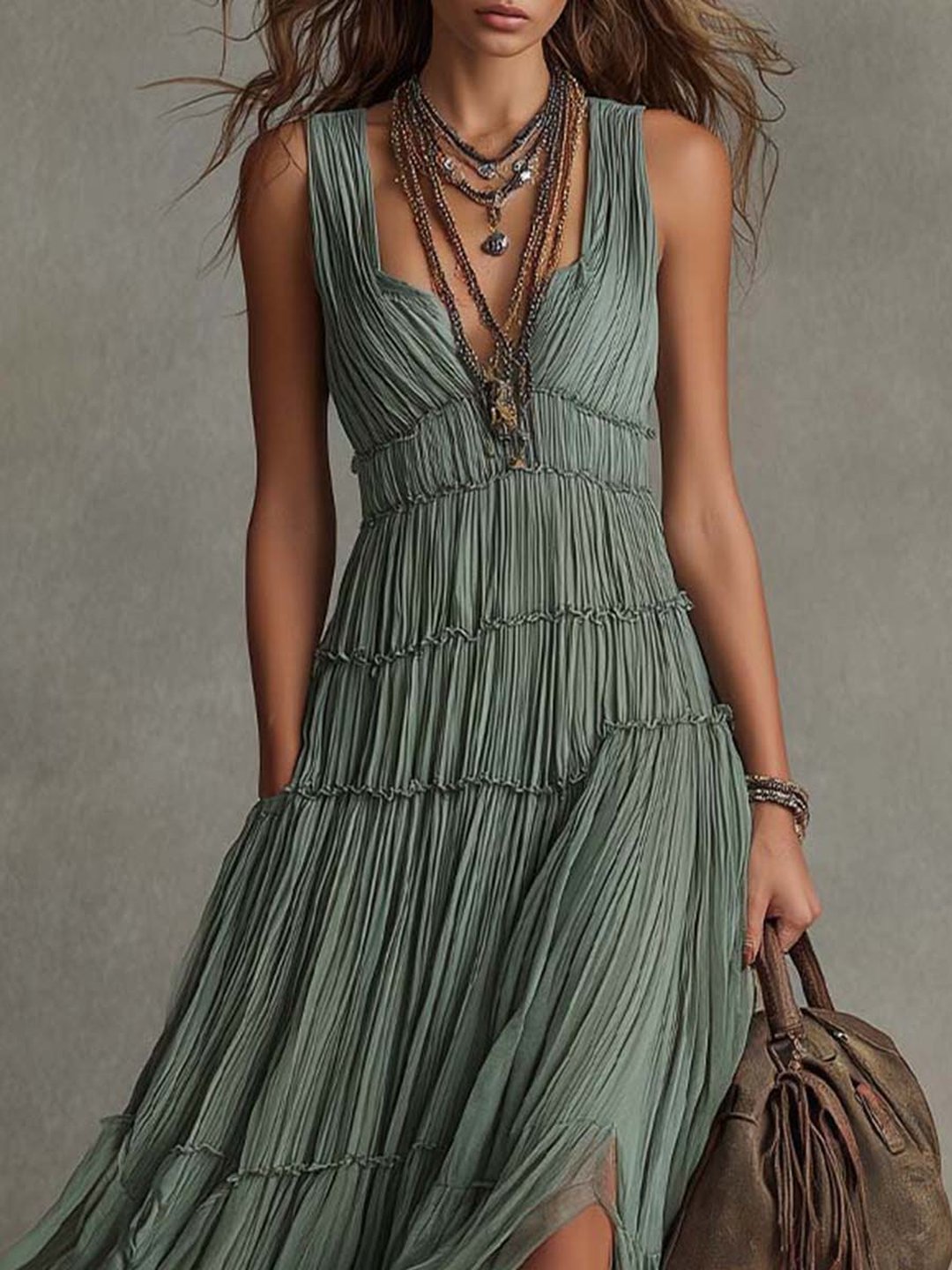 Lolita | Women's Gathered V-Neck Maxi Dress