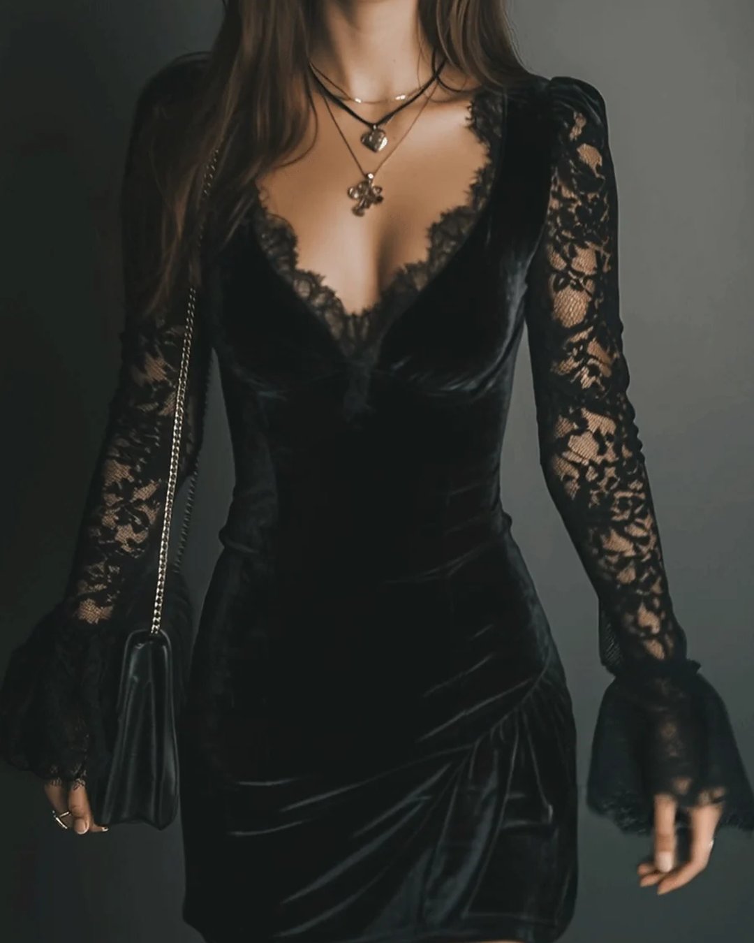 Kerryn | Velvet Lace Christmas Party Dress, Mini