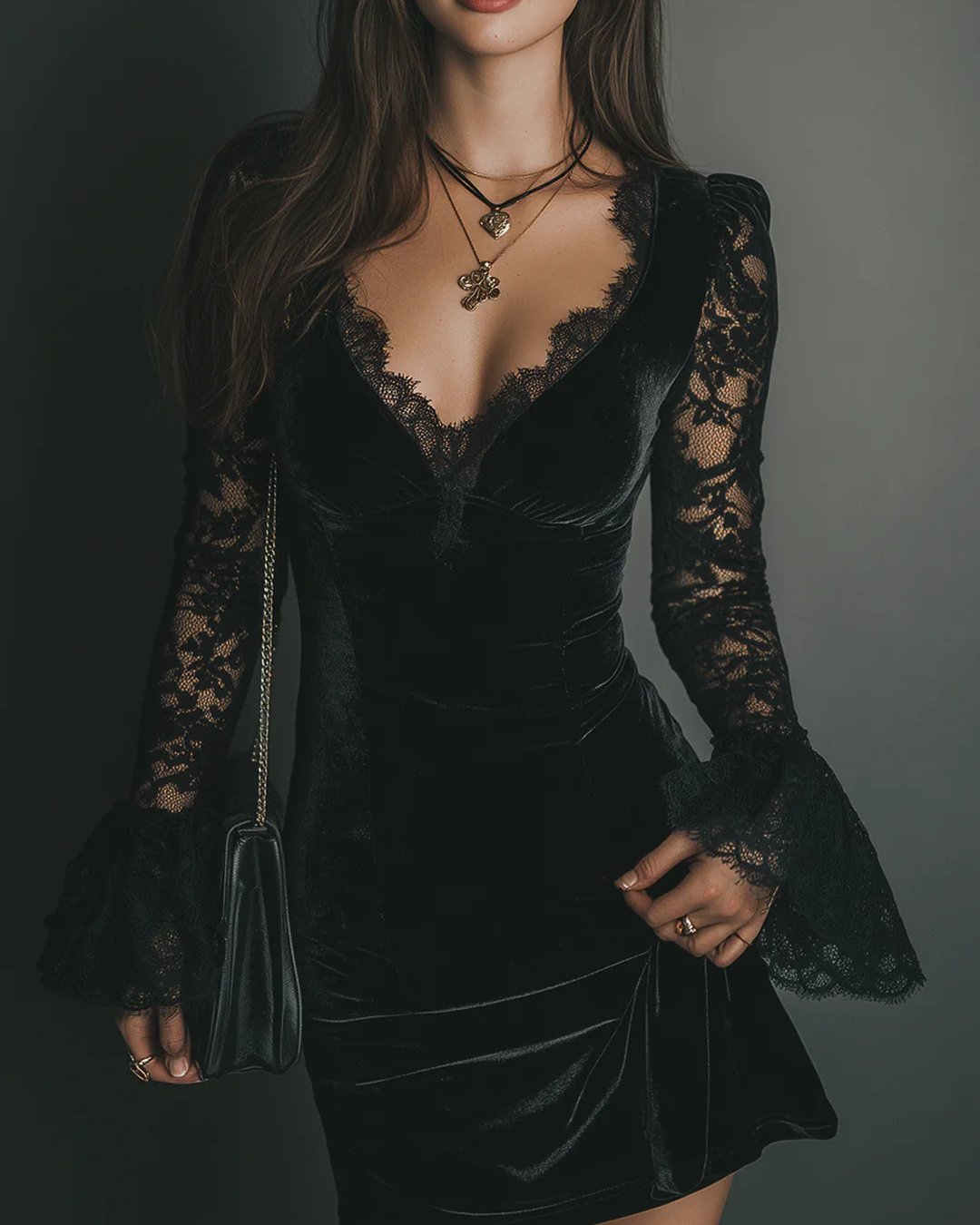 Kerryn | Velvet Lace Christmas Party Dress, Mini