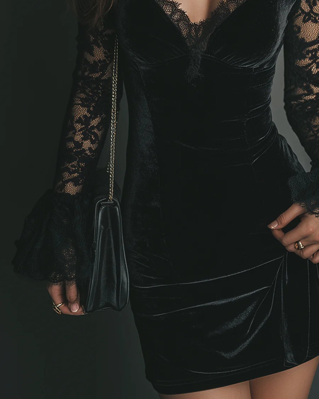 Kerryn | Velvet Lace Christmas Party Dress, Mini