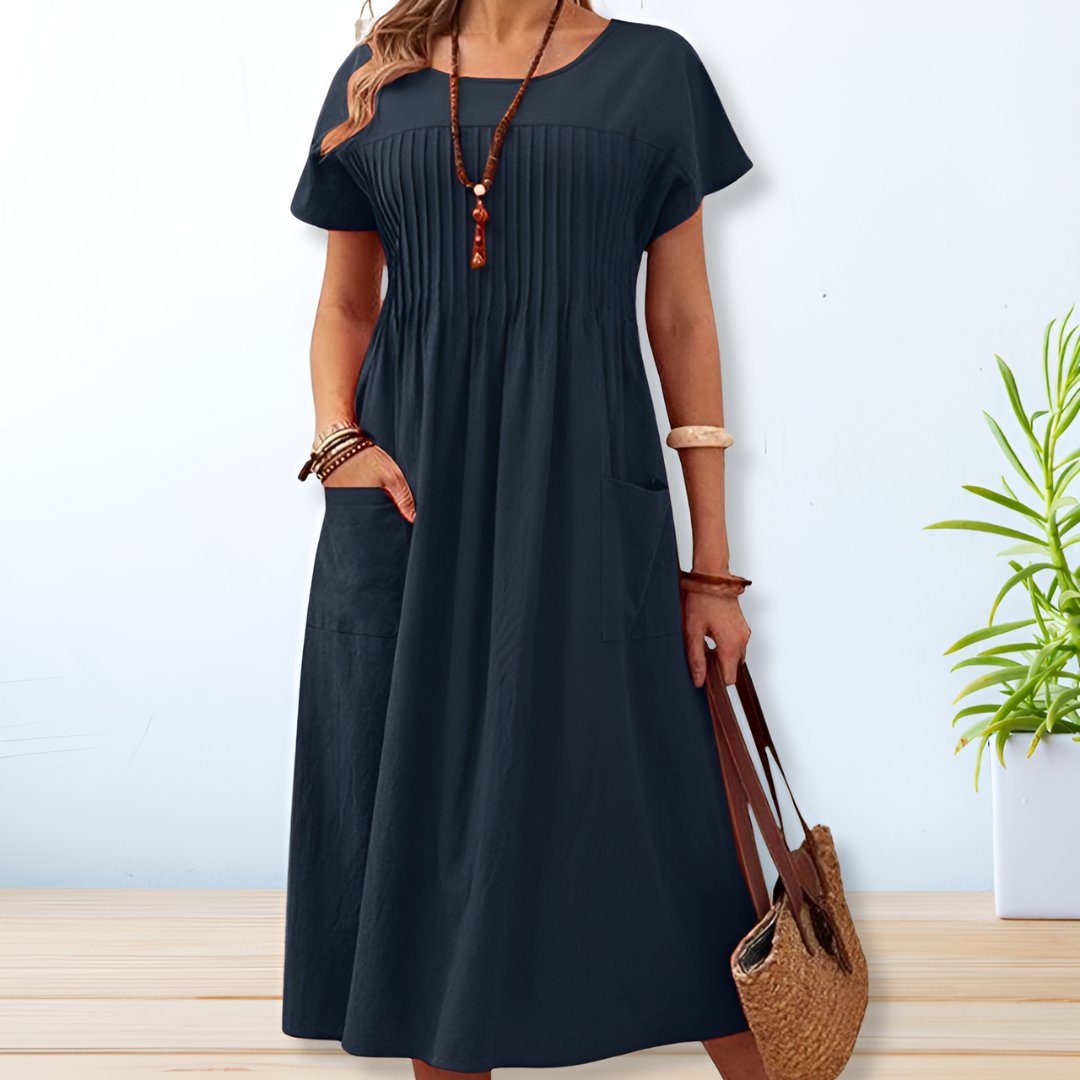 Floriana | Women's Relaxed Day Dress in Blue, Green and Orange
