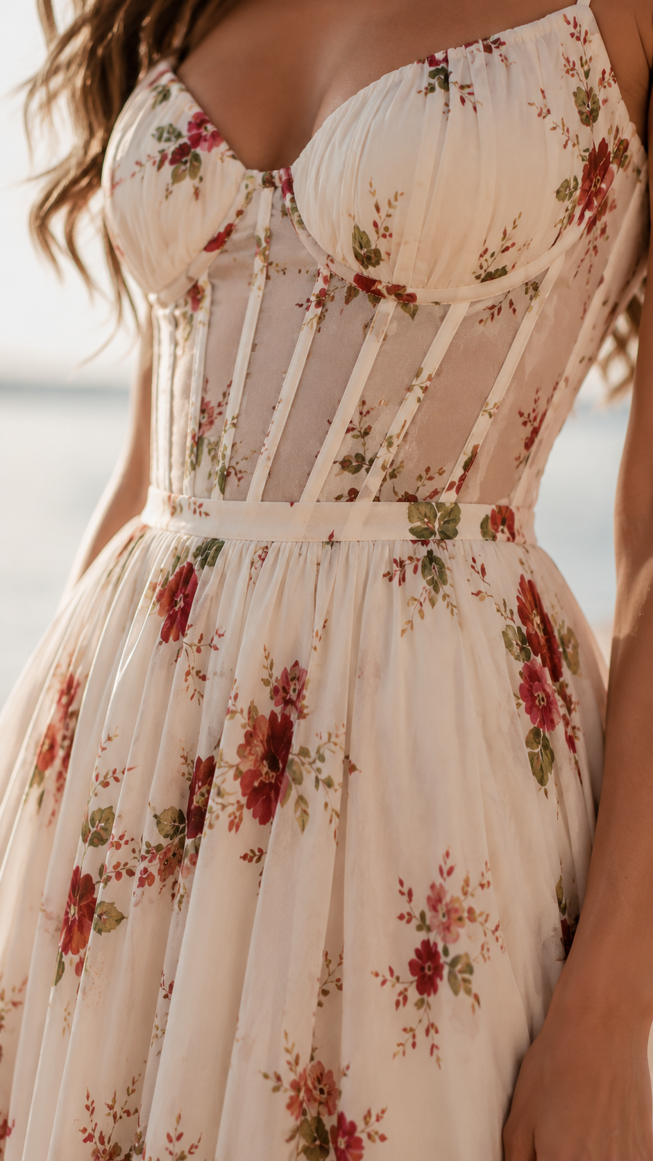 Rosamund | Women's Floral Corset Maxi Dress with Side Split