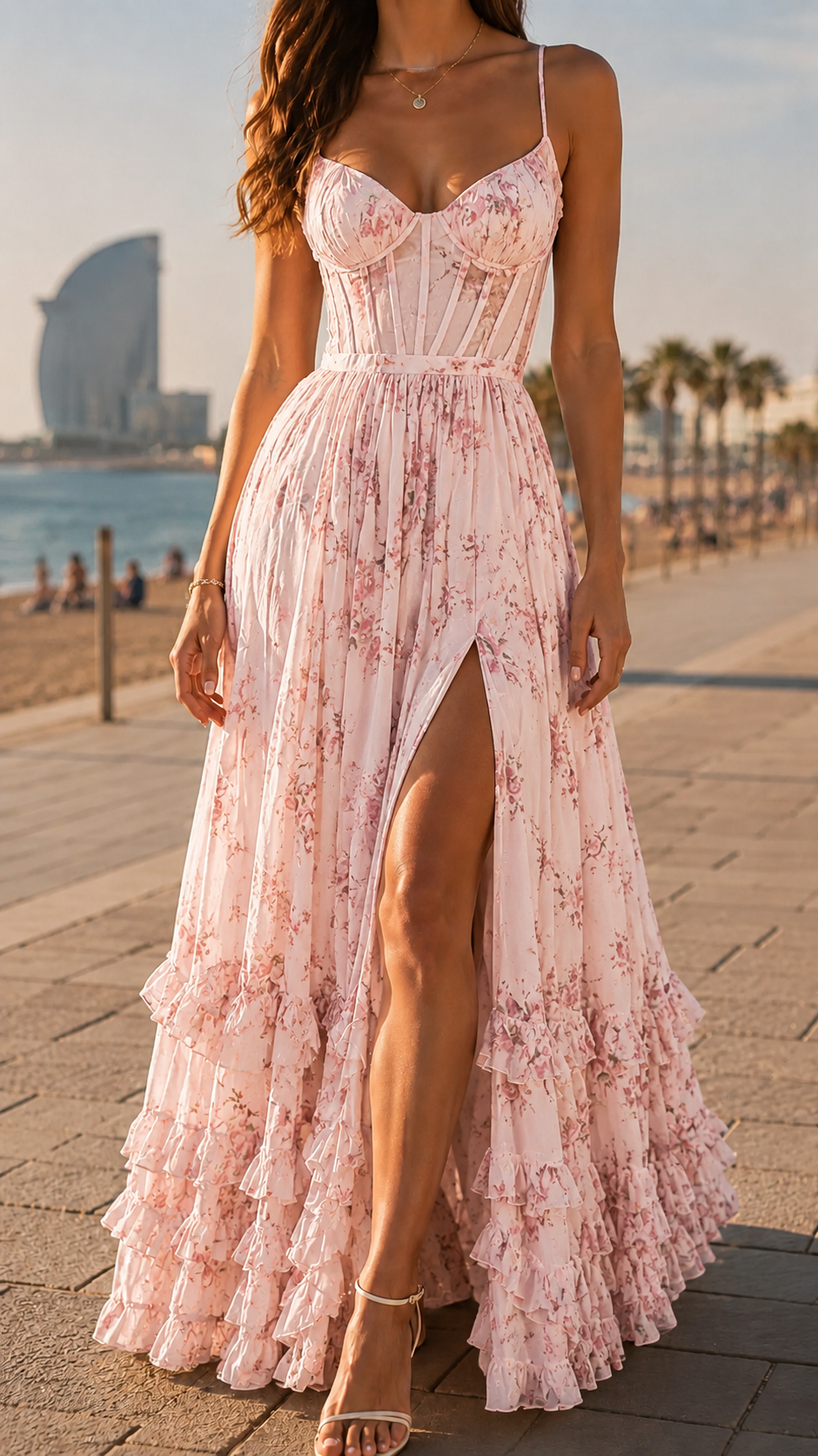 Rosamund | Women's Floral Corset Maxi Dress with Side Split