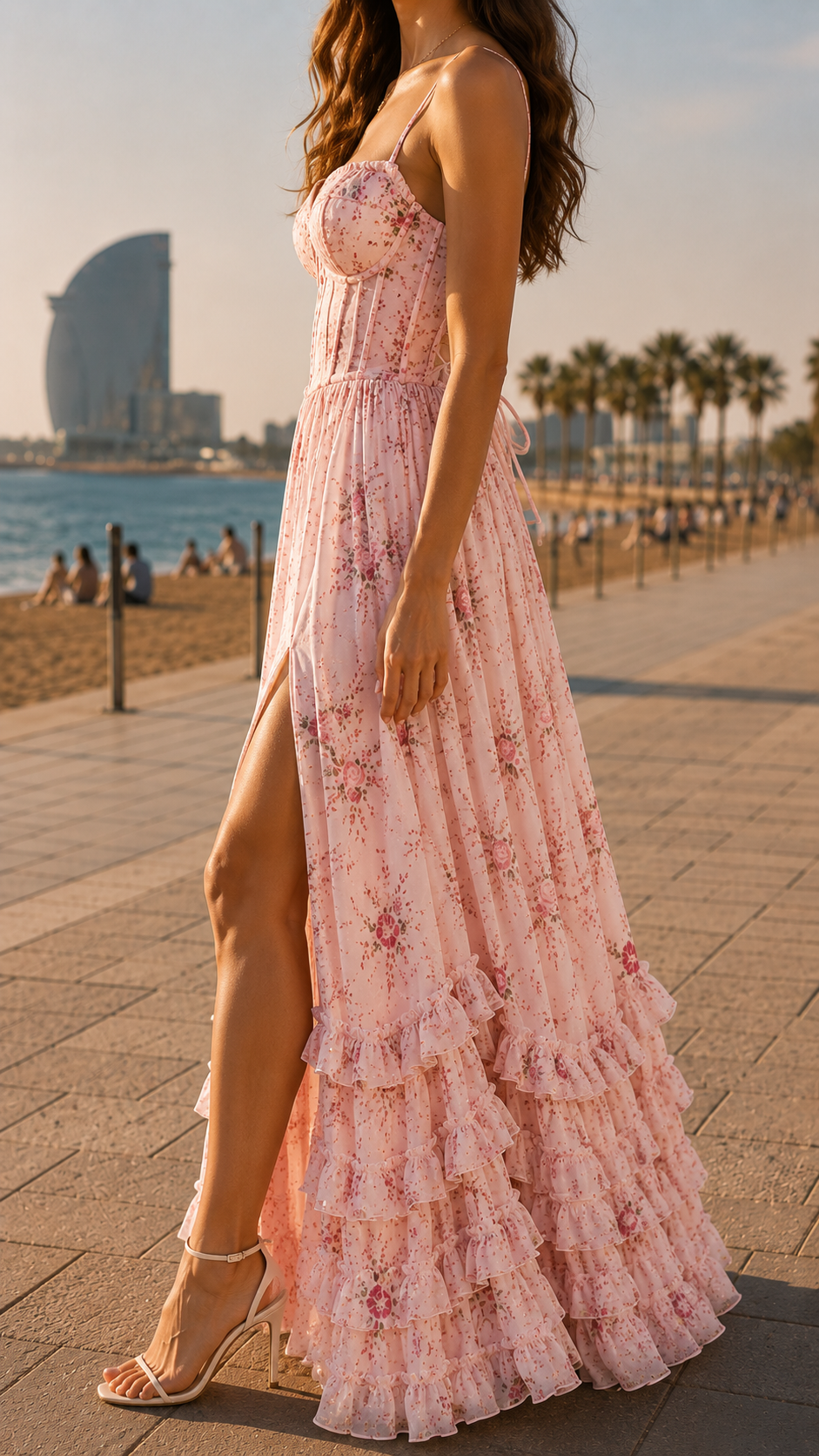 Rosamund | Women's Floral Corset Maxi Dress with Side Split