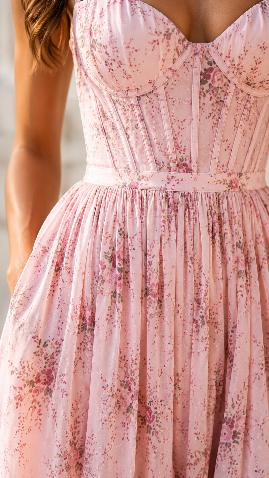 Rosamund | Women's Floral Corset Maxi Dress with Side Split
