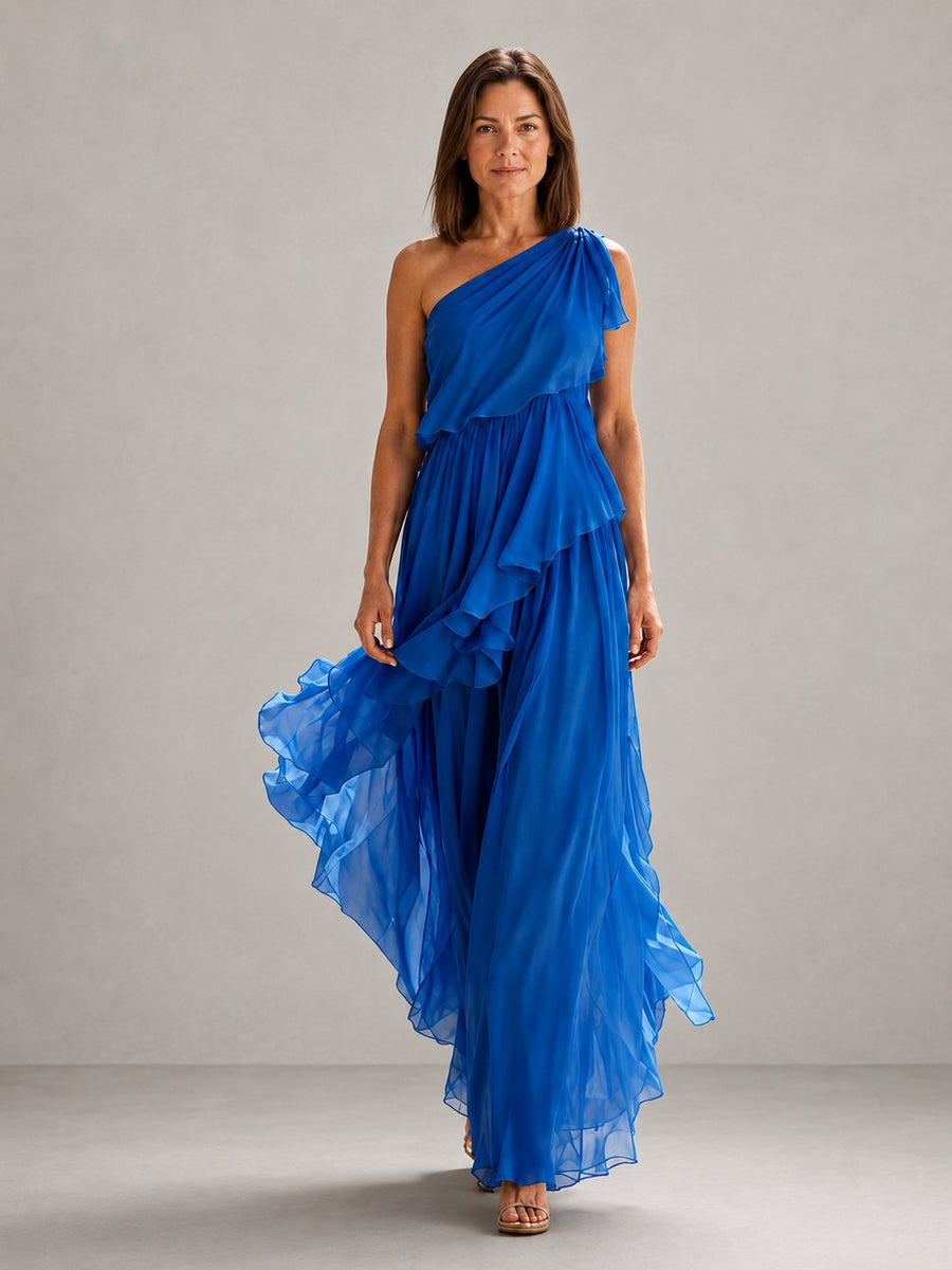 Charleen | Women's Maxi Dress in White, Blue and Pink