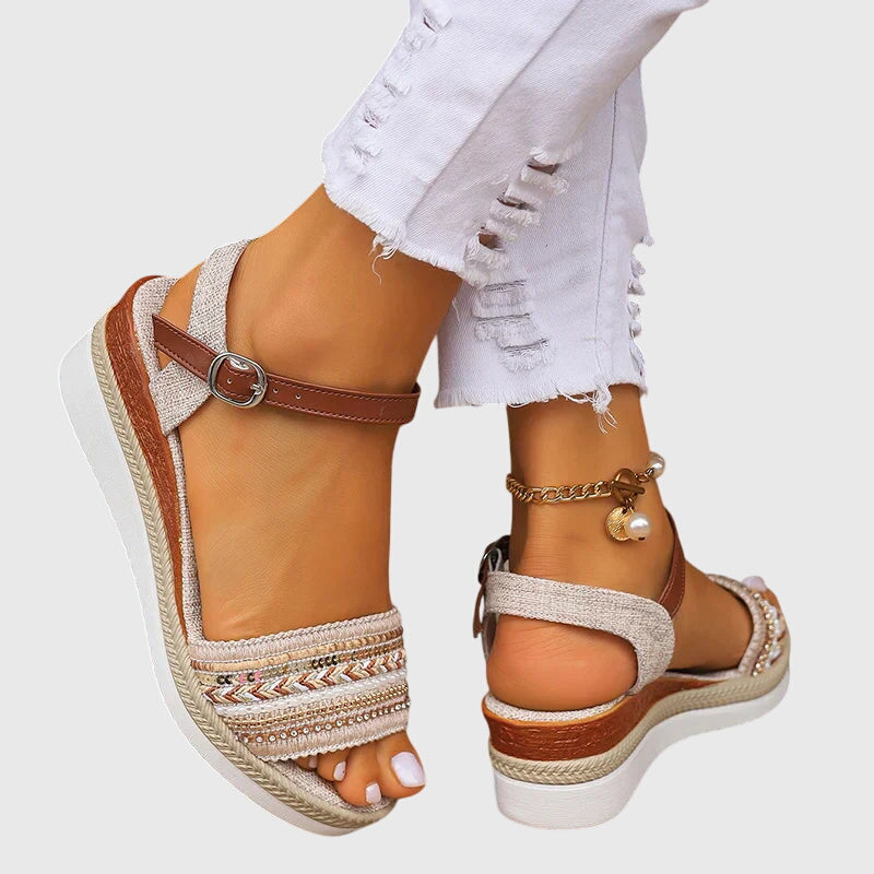 Hana | Women's Boho Espadrille Wedge Sandals with Beaded Trim