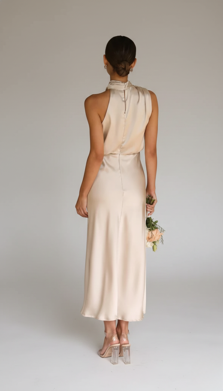Genevieve | Christmas Party Dress, Cowl Halter Neck Midi