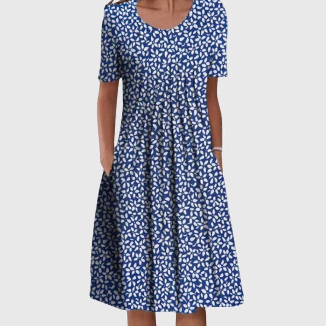 Tosha | Women's Floral Round Neck Dress in Red and Yellow Florals