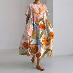 Leila | Women's Bold Floral Summer Dress in Red, Blue and Pink