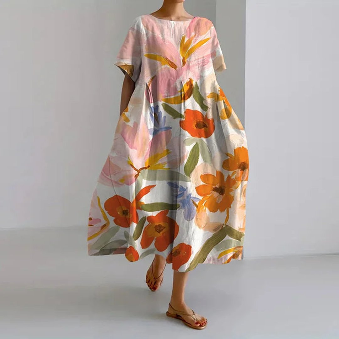 Leila | Women's Bold Floral Summer Dress in Red, Blue and Pink