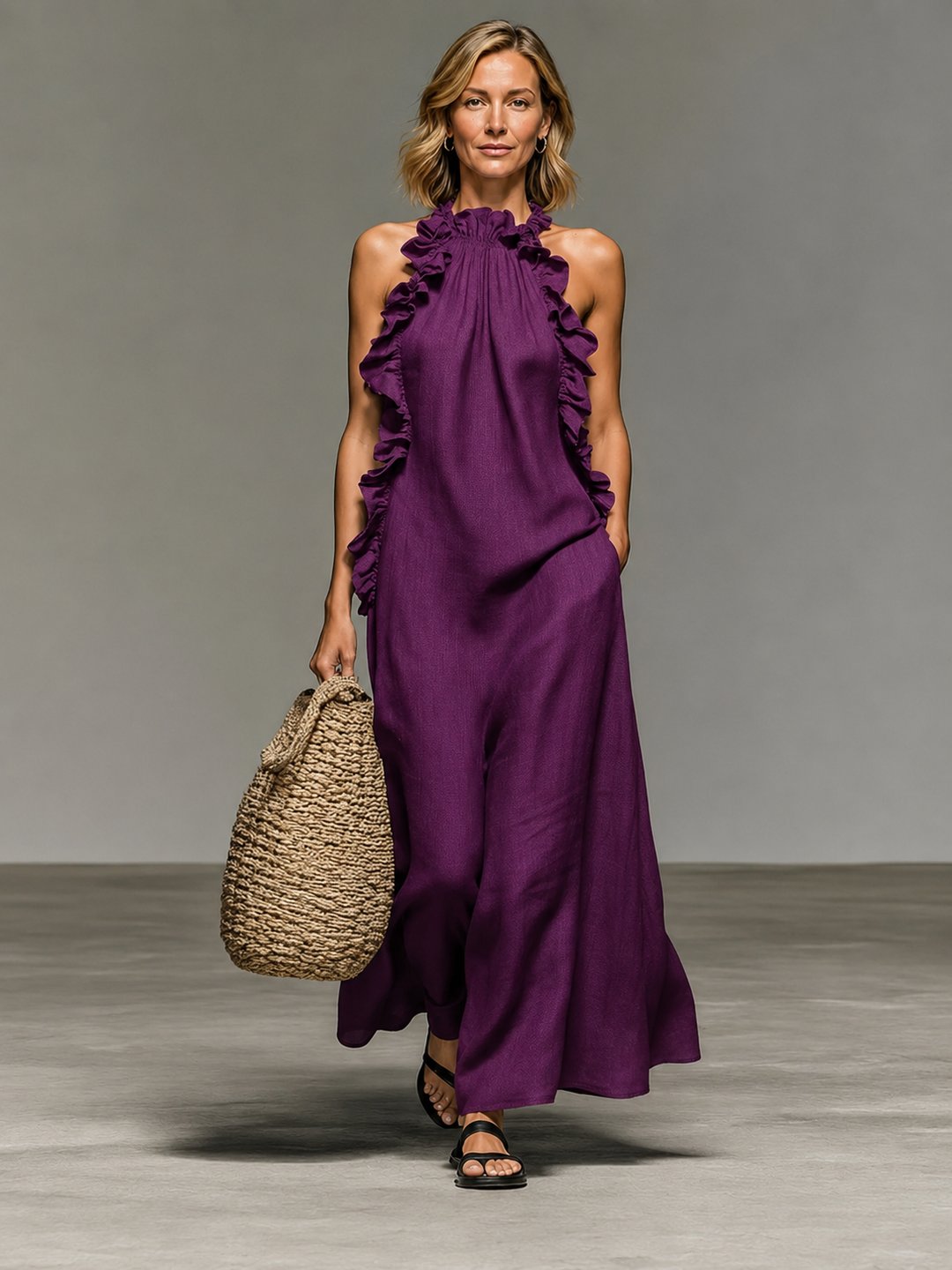 Melva | Women's Maxi Dress in Sky Blue, Red, Purple and Black