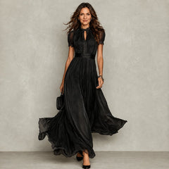 Valorie | Women's Ruffle Neck Pleated Dress in Red, Purple, Black and Pink