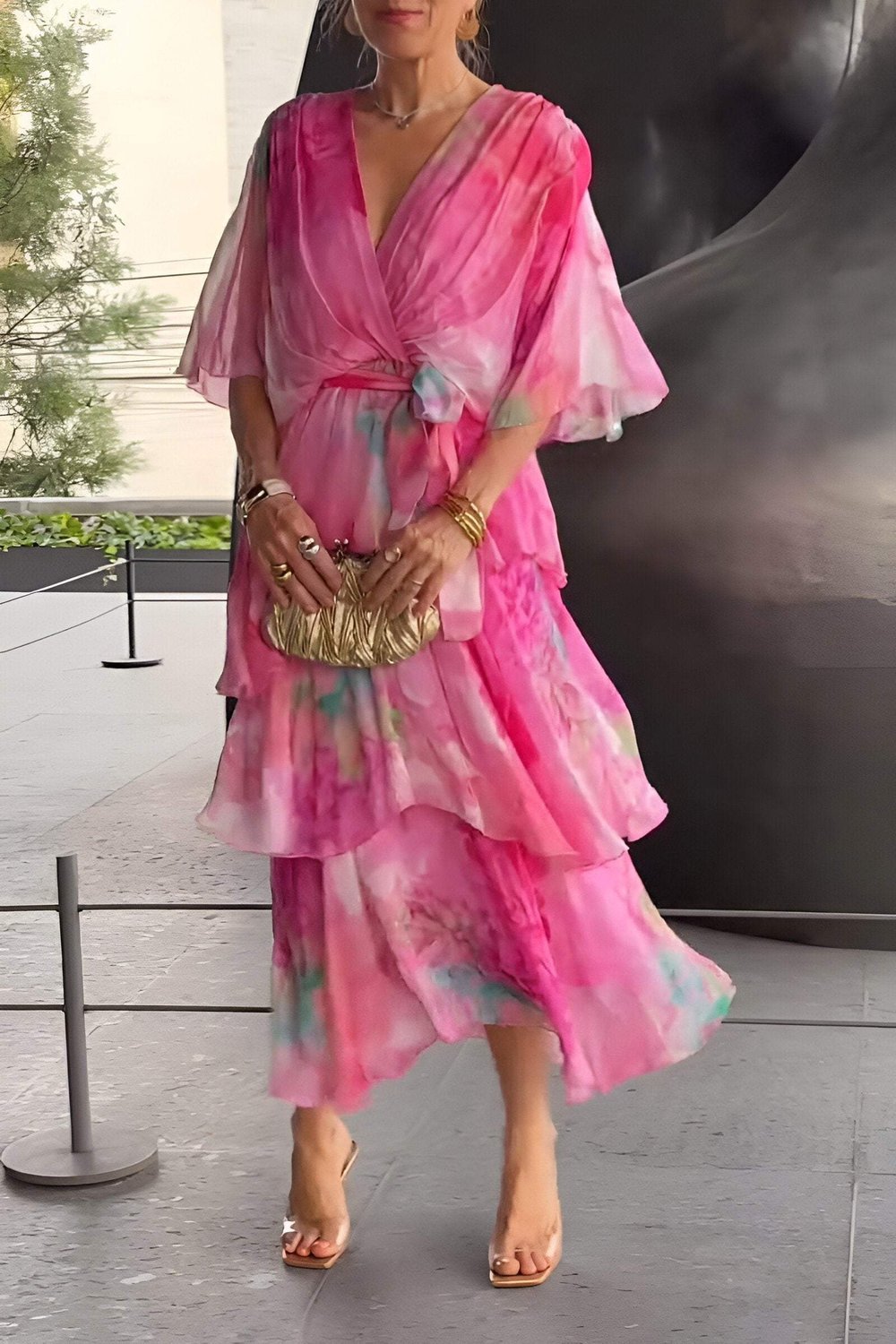 Cecilia | Women's Wrap Tiered Floral Chiffon Cocktail Maxi Dress