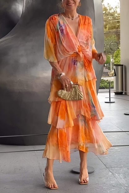 Cecilia | Women's Wrap Tiered Floral Chiffon Cocktail Maxi Dress