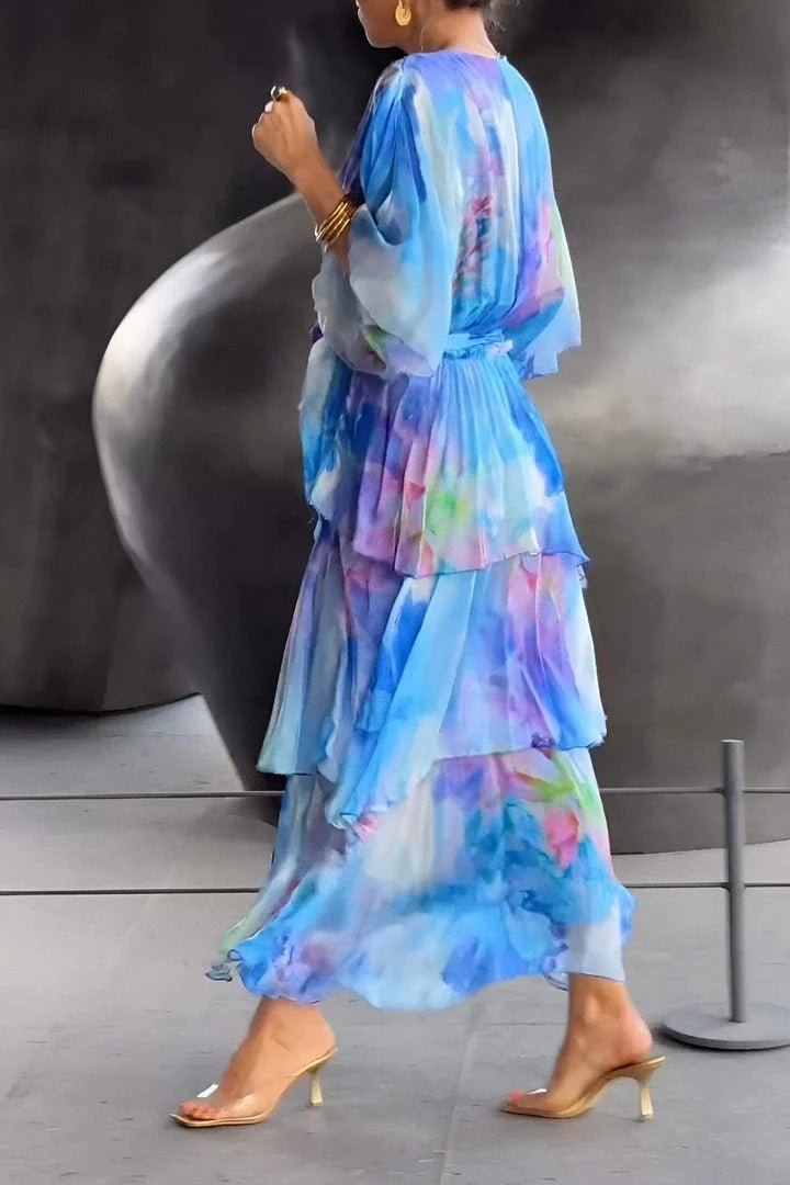 Cecilia | Women's Wrap Tiered Floral Chiffon Cocktail Maxi Dress