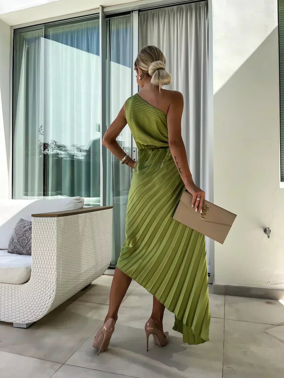 Serena | Christmas Party Dress, One Shoulder Rosette Maxi