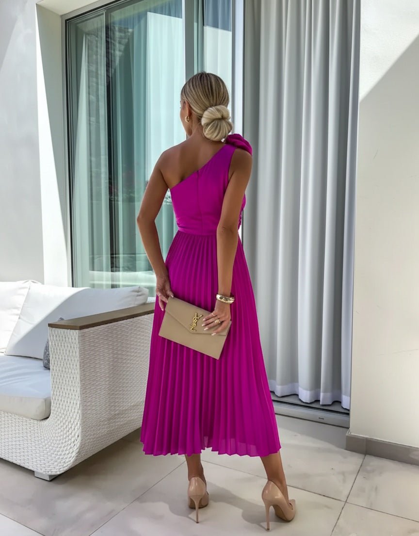 Serena | Christmas Party Dress, One Shoulder Rosette Maxi